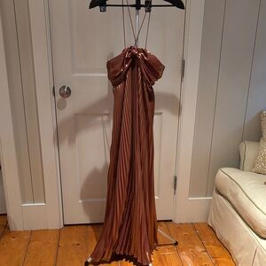 Anthropologie Elegant Brown Pleated Halter Dress Size L
